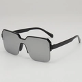 Fashionable oversized square semi-rimless sunglasses with black frame and silver mirror lens - Black Frame Silver Mirror