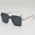Champagne grey oversized square semi-rimless sunglasses with dark grey resin lenses - Grey Frame Grey Lens