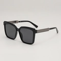 Oversized square sunglasses with black frame and stylish silver metal temples - Black Frame Grey Lens