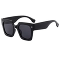 Fashionable oversized square black sunglasses with silver studs and dark grey lenses - Black Frame Grey Lens