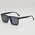Classic black square sunglasses with matte frame and dark grey lenses for sun protection - Black Frame Grey Lens
