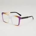 Oversized square sunglasses with purple to orange gradient frame and gold metal temples - Purple Yellow Frame Clear Lens