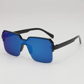 Square oversized sunglasses featuring blue mirrored lenses and a sleek black half-frame - Black Frame Ice Blue Film Lens