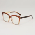 Fashionable oversized square sunglasses with brown gradient frames and gold metal temples - Transparent Tea White Lens