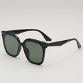 Classic oversized square sunglasses with black glossy frames and silver rivet accents - Black Frame Green Lens