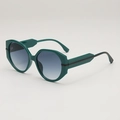 Occhiali da sole rotondi retrò oversize con montatura verde scuro e lenti blu - D06z-2 / Montatura verde con sfumatura blu