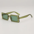 Occhiali da sole rettangolari verde oliva traslucido con lenti verde scuro e stile vintage - Montatura Verde Trasparente Lente Verde (3032)