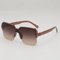 Fashionable square semi-rimless sunglasses with brown gradient lenses and transparent tea frame - Tea Frame Gradient Tea Lens