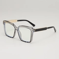 Oversized square sunglasses in transparent gray frame with sleek blue tint lenses - Transparent Grey Frame Clear Lens