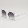 Futuristic white butterfly sunglasses with star details and grey purple gradient lenses - One Size / White Frame Gray Lens