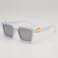 Fashionable square thick white frame sunglasses with dark lenses and gold metal accents - White Frame Silver Mirror