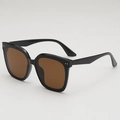 Square black sunglasses with brown lenses and silver stud details on frame - Black Frame Tea Lens