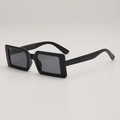 Retro rectangle sunglasses with thick black high-gloss frames and dark lenses - Black Frame Grey Lens