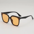 Fashionable square black sunglasses with retro orange lenses and metal pin accents - Black Frame Orange Lens