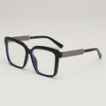 Oversized square sunglasses with glossy black frames and blue light blocking lenses - Black Frame Clear Lenses