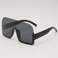 Lunettes de soleil carrées oversize futuristes avec monture noire brillante et verres gris - Monture Noire Verres Gris