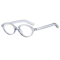 Retro oval transparent eyeglass frames with clear lenses from a side 45-degree angle view - Transparent Grey
