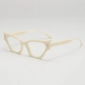 Fashionable retro cat-eye sunglasses with cream white frame and golden hinge accents - Beige Frame Clear Lens