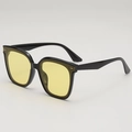 Fashion rectangular black frame sunglasses with yellow lenses and silver rivets - Black Frame Yellow Lens
