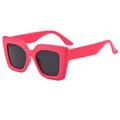 Retro oversized square sunglasses in bright pink plastic frame with dark grey lenses - Sunglasses / Rose Red Frame Grey Lens