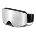 Kids ski goggles with silver mirrored double lens and adjustable black elastic strap - Black Frame Silver Mirrored Lens