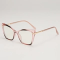 Occhiali anti-luce blu gatto rosa con stanghette in metallo dorato vista laterale - Montatura Rosa Nero Trasparente