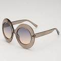 Vintage oval oversized sunglasses with translucent grey frames and gradient lenses - Grey Frame Blue Yellow Lens