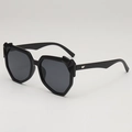 2025 Fashion oversized geometric sunglasses with black frame and silver wing detail - Black Frame Grey Lens