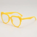 Fashionable bright yellow irregular geometric oversized sunglasses with silver wing accents - Yellow Frame Clear Lens