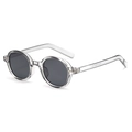 Oval retro round frame sunglasses with transparent frame and dark lenses at 45-degree angle - Grey Frame Grey Lens