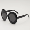 Retro oversized oval sunglasses with glossy black frame and dark tinted lenses - Black Frame Grey Lens