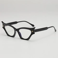 Classic black cat-eye sunglasses with gold shield accents and polished finish - Black Frame Clear Lenses