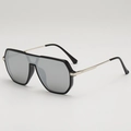Lunettes de soleil géométriques oversize avec verres miroirs argentés et monture noire - Monture Noire Miroir Argent