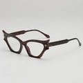 Chic cat-eye tortoiseshell sunglasses featuring golden logo accents and sharp-winged frames - Tortoise Frame Clear Lens