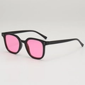 Classic square black frame sunglasses with pink transparent lenses and silver rivets - UV400 Protection / Black Frame Pink Lens