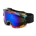 Graffiti style ski goggles with blue mirrored lens and black elastic strap for snow sports - C7 Graffiti Frame Blue Lens