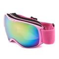 Kids anti-fog ski goggles with colorful spherical lens and pink frame in 45-degree view - Pink Frame Pink Mirror