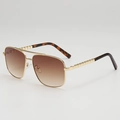Classic gold metal aviator sunglasses with gradient brown lenses and double bridge design - Gold Frame Gradient Tea Lens