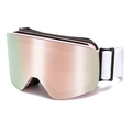 Kids ski goggles featuring pink gradient lens and adjustable white strap for winter sports - Pink Frame Cherry Pink