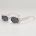 Lunettes de soleil blanches rectangulaires pour enfants avec monture rétro épaisse - Monture Blanche Verres Gris