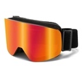 Kids double-layer anti-fog ski goggles with orange mirrored lens and adjustable black strap - Black Frame Orange Red Lens