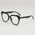 Modern black oversized irregular geometric sunglasses with thick polygonal frames - Black Frame Clear Lenses