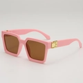 Pink oversized square sunglasses with brown lenses and golden metal temple details - Pink Frame Tea Lens