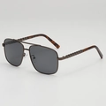 Classic aviator sunglasses with dark grey lenses and double bridge gunmetal frames - Gunmetal Frame Grey Lens