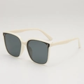 Creamy white oversized square sunglasses with dark grey lenses and metal stud accents - Beige Frame Grey Lens