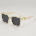 Chic cream square sunglasses with dark lenses and elegant gold metal hinge detail - Beige Frame Grey Lens