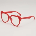 Fashionable oversized irregular red frames with silver metal accents for a retro vibe - Red Frame Clear Lens