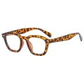Fashionable leopard print square frame sunglasses with silver rivet accents for women - Tortoiseshell Frame Clear Lens