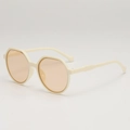 Fashionable oversized beige sunglasses with light amber lenses and polygonal frames - Beige Frame Tea Lens