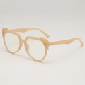 Irregular geometric oversized sunglasses in nude pink with metal temple details - Jelly Brown Frame